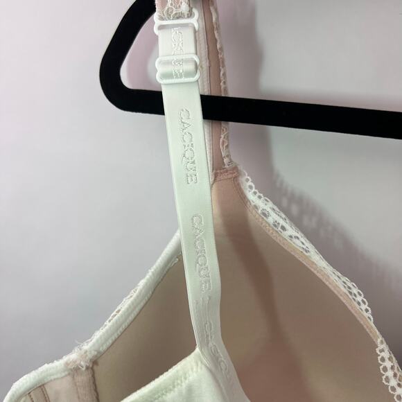 Cacique, Lace T-Shirt Bra, White Nude, Nylon Spandex Underwire Lightly Lined 42D - Picture 8 of 11